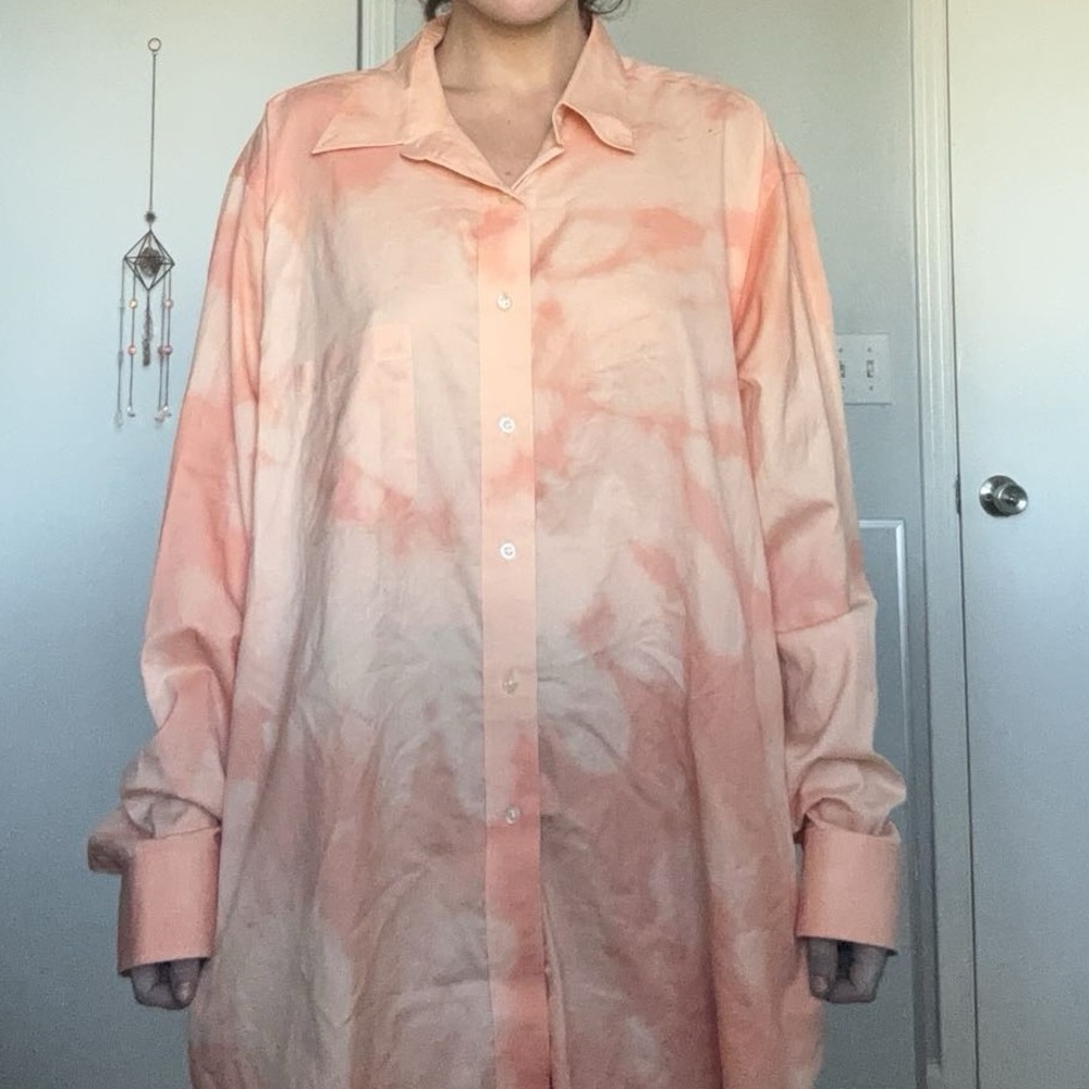 Light Orange Tie Dye Button Up Collared Shirt